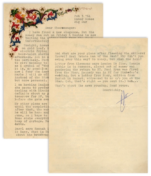Hunter S. Thompson Letter Signed -- ...my pendulum has swung toward the sun, and now I fear the inevitable plunge toward darkness. Maybe I will go off a cliff on the cycle...